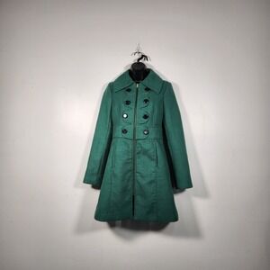 TULLE Pea Coat Women S Green Double Breasted Zip Front Textured Retro Mod Jacket